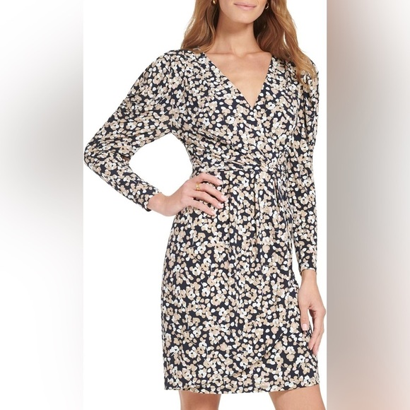 NWT Tommy Hilfiger Gathered Sheath Faux-Wrap Mini Dress Sz 10 - Picture 2 of 9